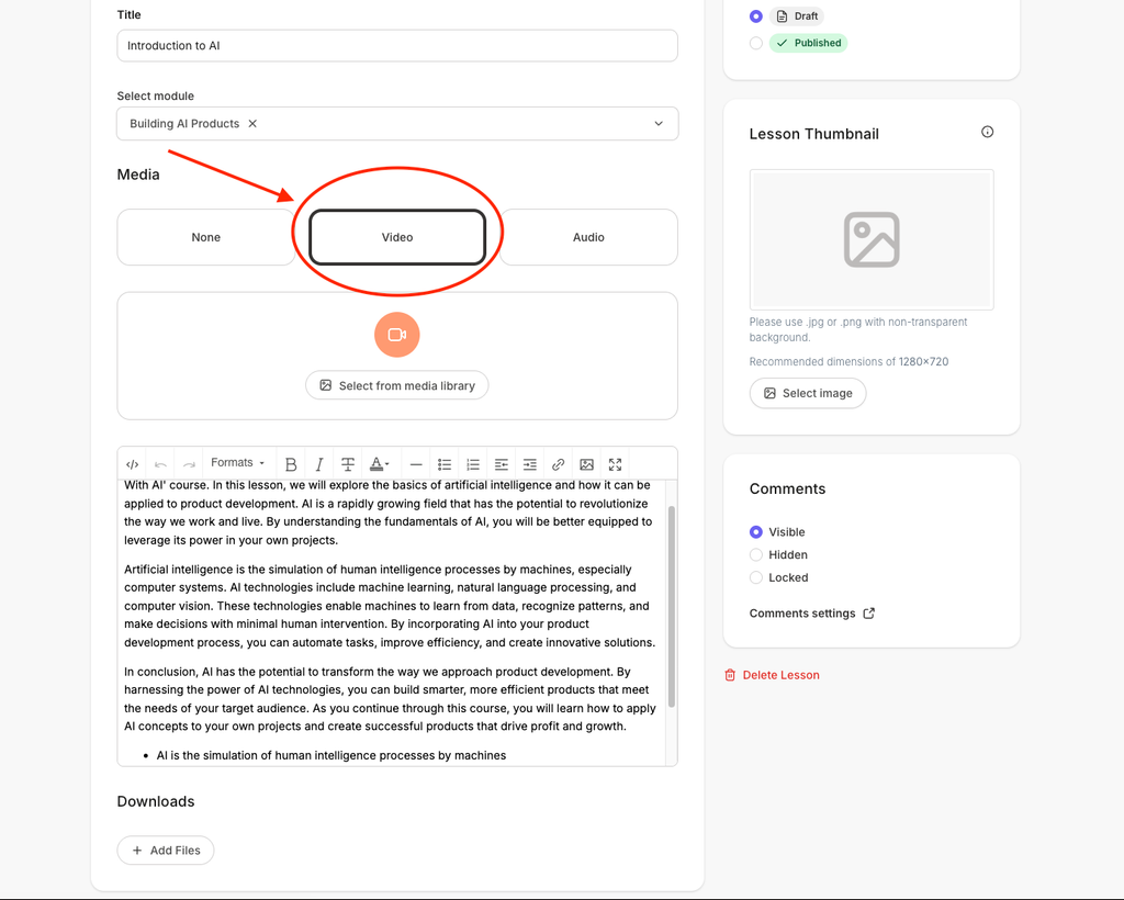 Kajabi video lesson builder