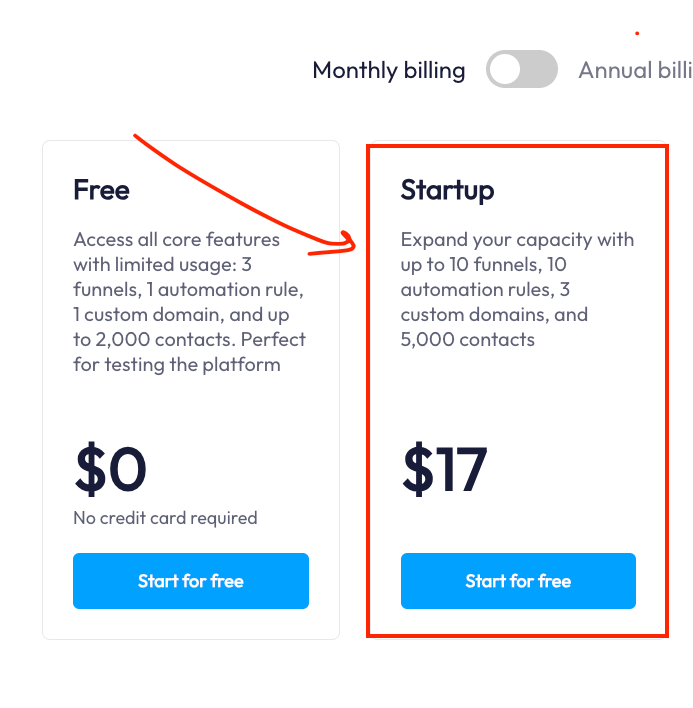 Systeme entry level pricing