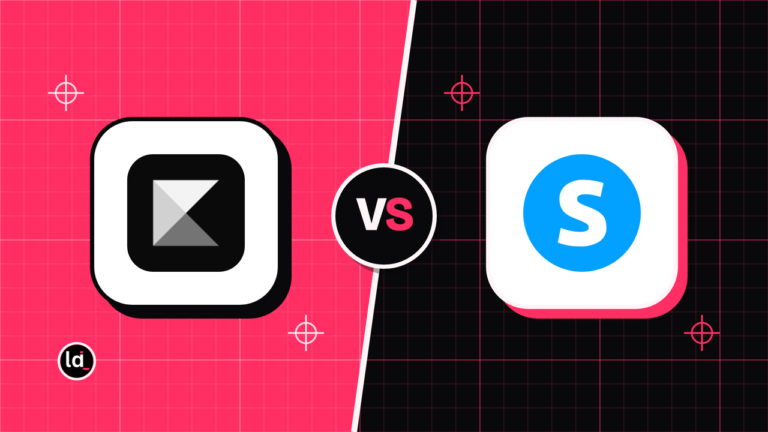 Kajabi and Systeme.io app icons on a split pink and black background with a VS badge between them